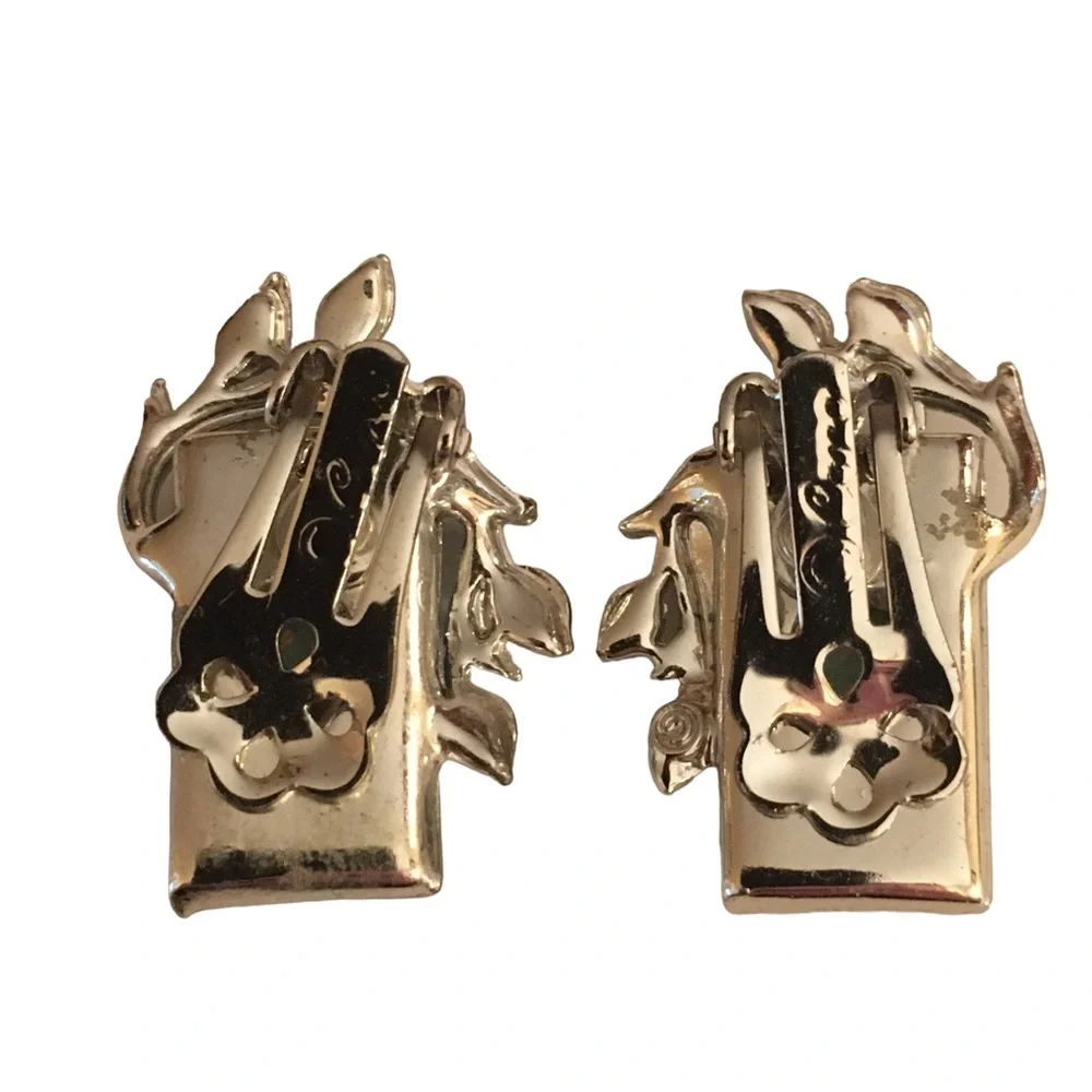 Vintage Coro Confetti Turquoise Lucite Clip On Earrings Gold Flakes Silver Tone - Picture 4 of 8